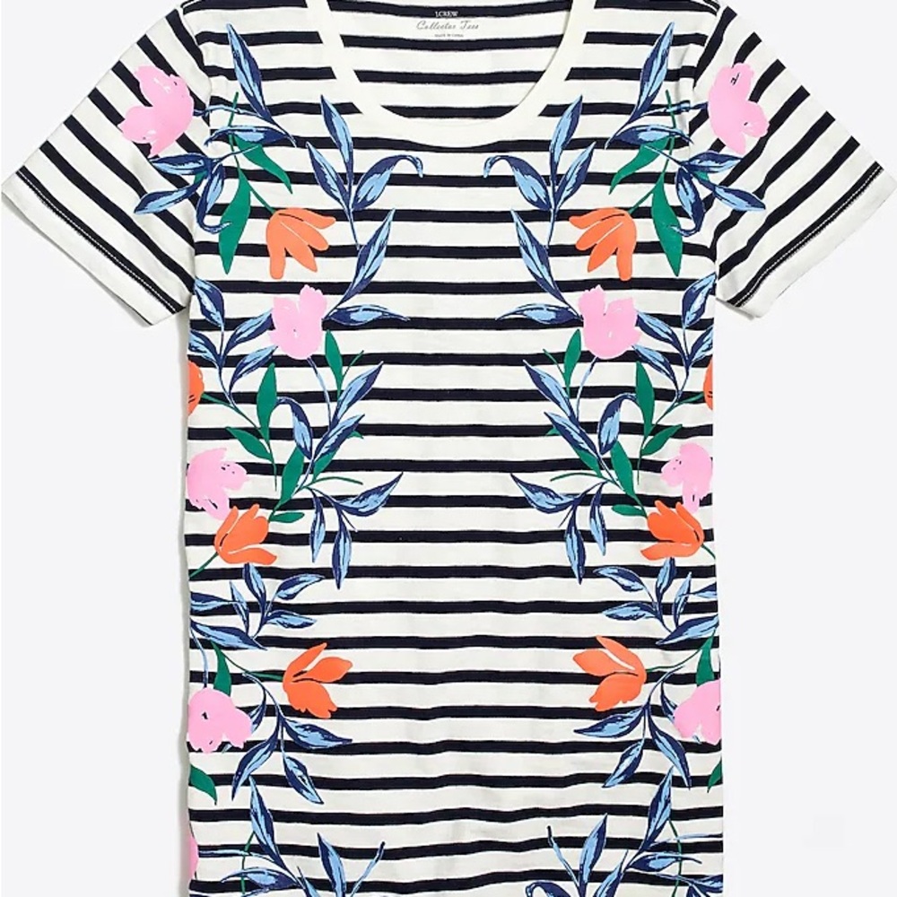 JCrew Factory Striped Floral T-Shirt